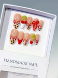 Nude Red White Abstract Bow Cherry Animal Print press on nails