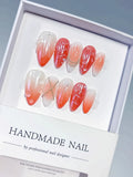 White Orange Silver Ombre Shell Pearl Chain press on nails