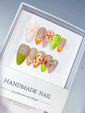 Nude Green Orange Pink Abstract Flower Fruit Dot Pattern press on nails