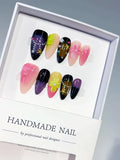 Pink Black Purple Green Yellow Abstract Flower Star Rhinestone press on nails