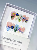 Nude White Blue Green Abstract Flower Leaf Berry press on nails