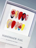 Nude Red Yellow Blue Black Abstract Flower Heart Dot Pattern press on nails