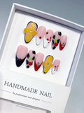 Nude Pink Black Red Yellow Abstract Flower Cherry Animal Print press on nails
