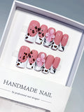 Pink White Brown Black Abstract Flower Animal Print press on nails