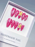 Pink White Geometric Flower press on nails