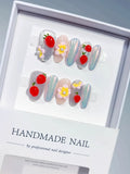 Silver Nude Multicolor Red Glitter Flower Fruit Pearl press on nails