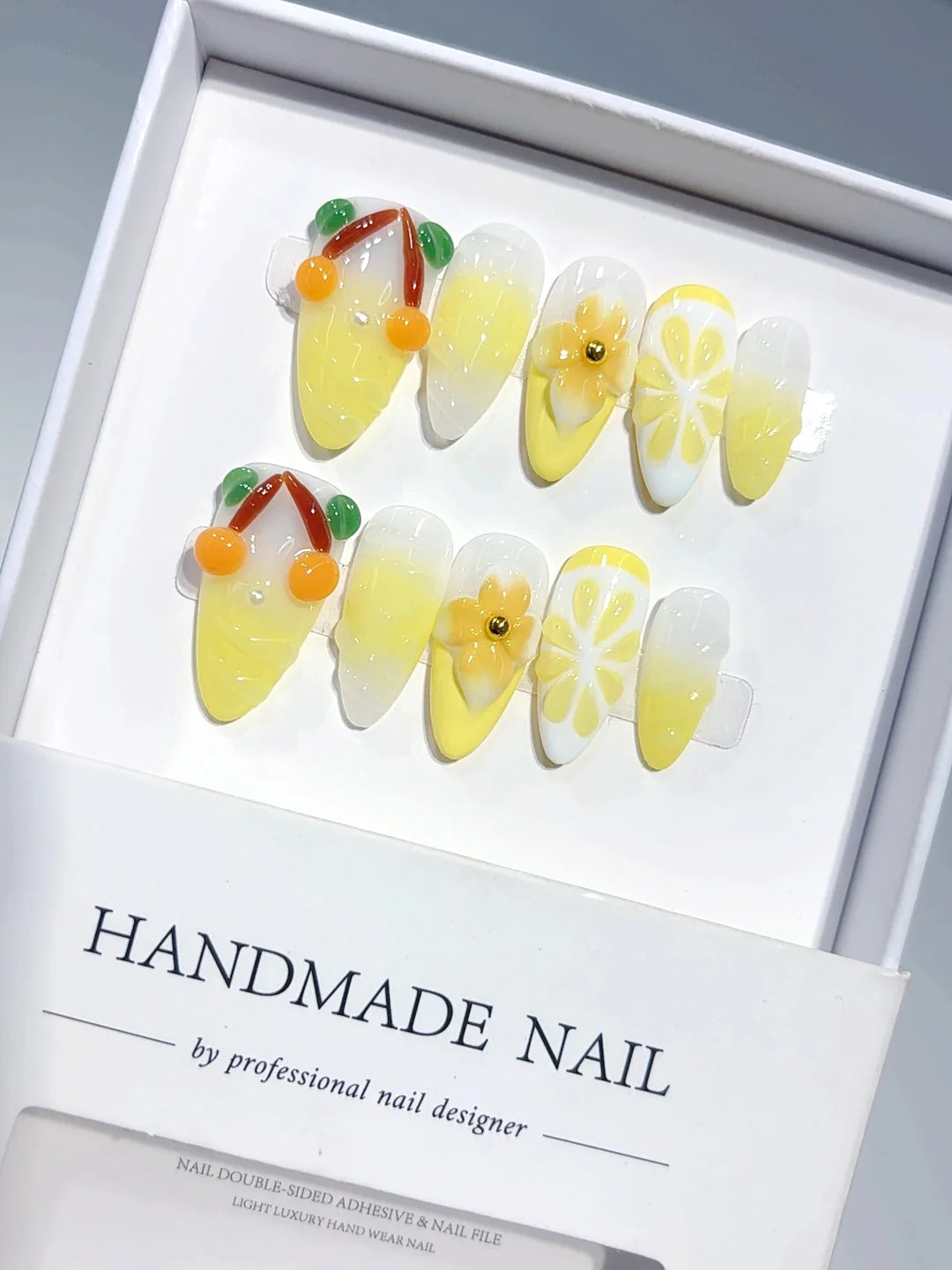 D640 - Medium Yellow Nude Almond Ombre 3D Floral - view 4