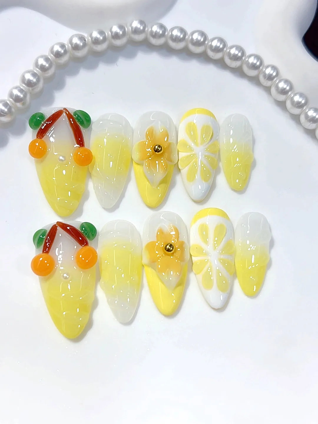 D640 - Medium Yellow Nude Almond Ombre 3D Floral - view 5
