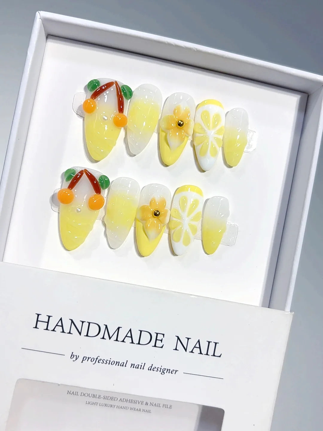 D640 - Medium Yellow Nude Almond Ombre 3D Floral - view 7
