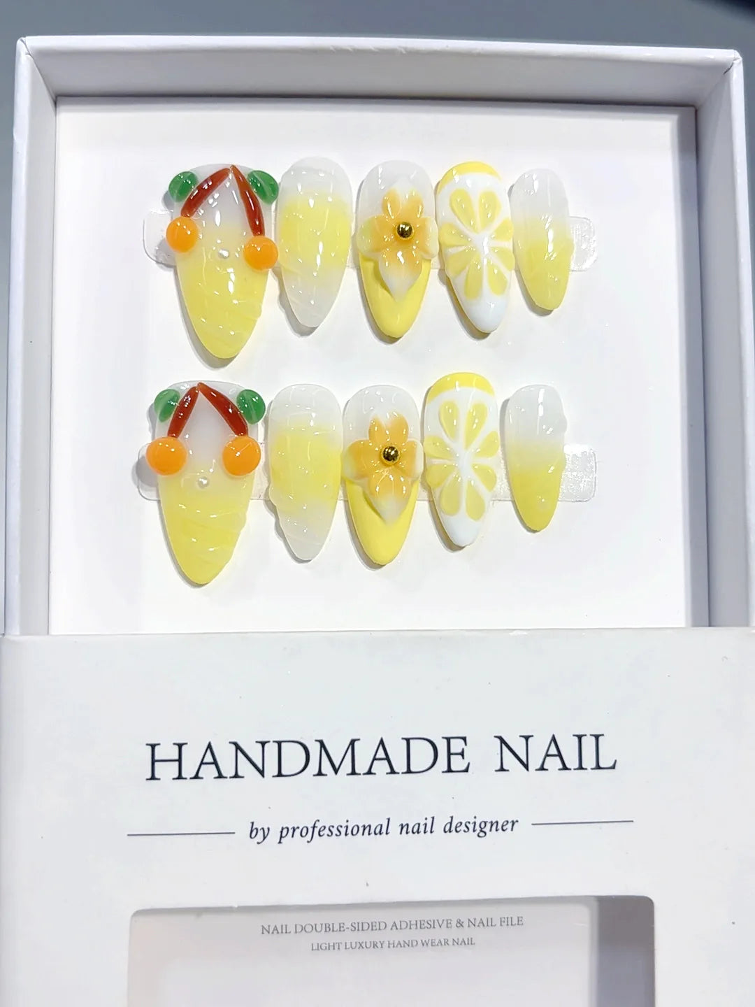 D640 - Medium Yellow Nude Almond Ombre 3D Floral - view 1