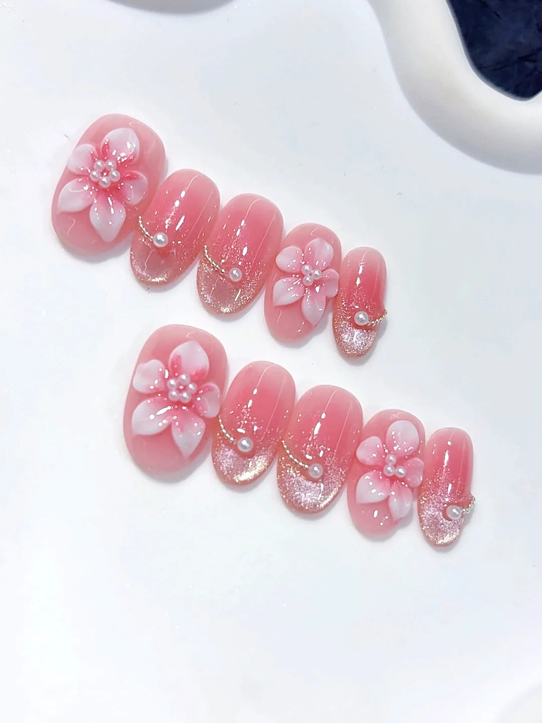 D641 - Short Pink Oval Cat Eye 3D Flowers - view 5