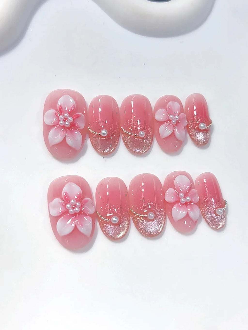 D641 - Short Pink Oval Cat Eye 3D Flowers - view 2