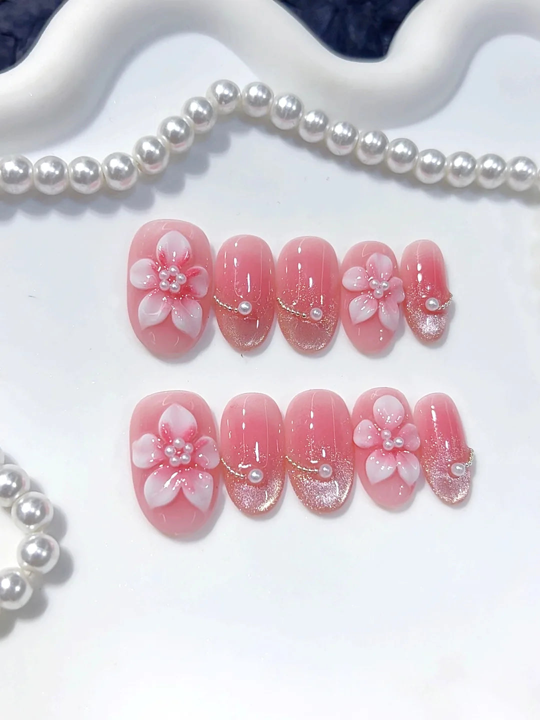 D641 - Short Pink Oval Cat Eye 3D Flowers - view 3