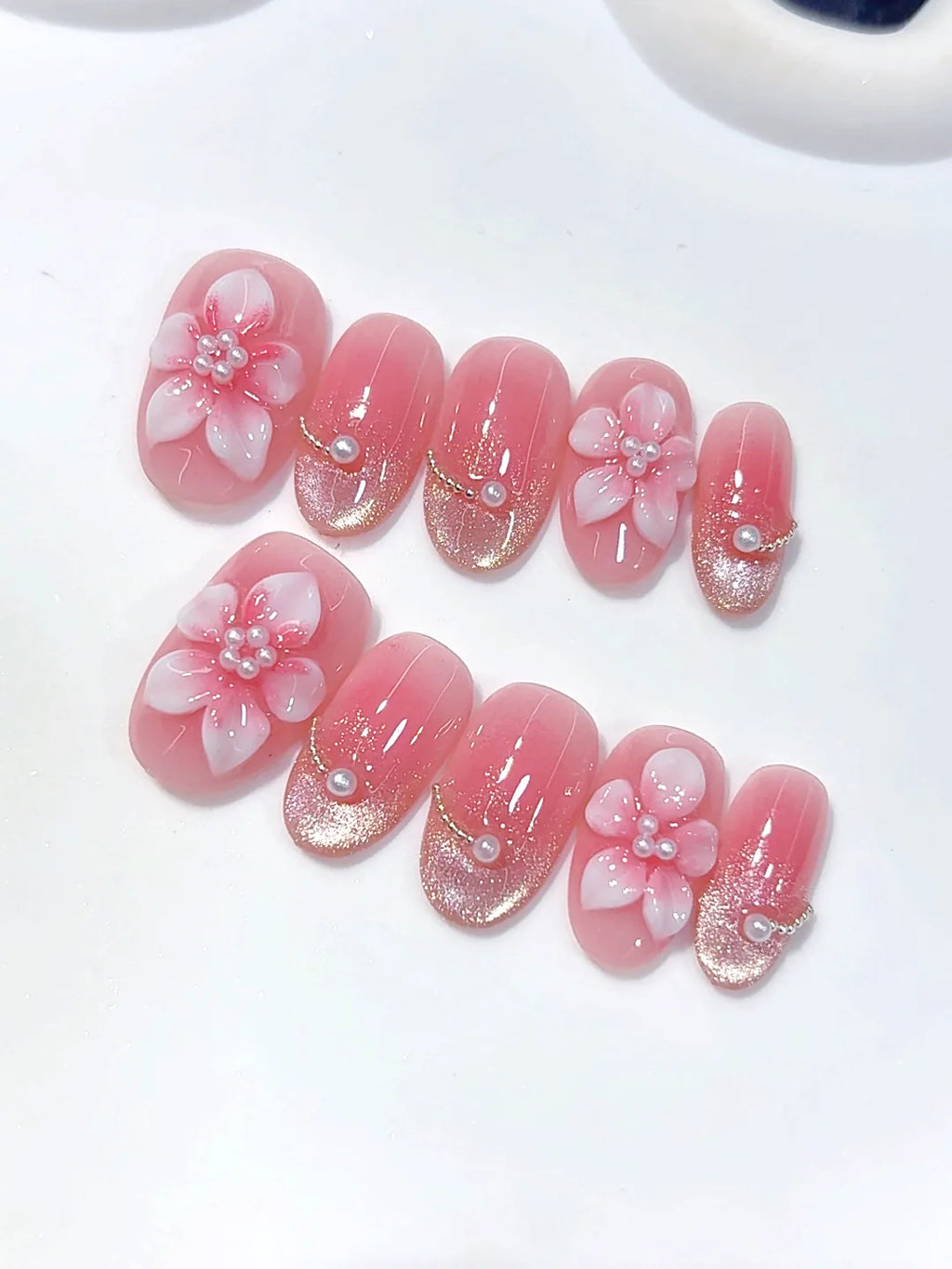 D641 - Short Pink Oval Cat Eye 3D Flowers - view 1
