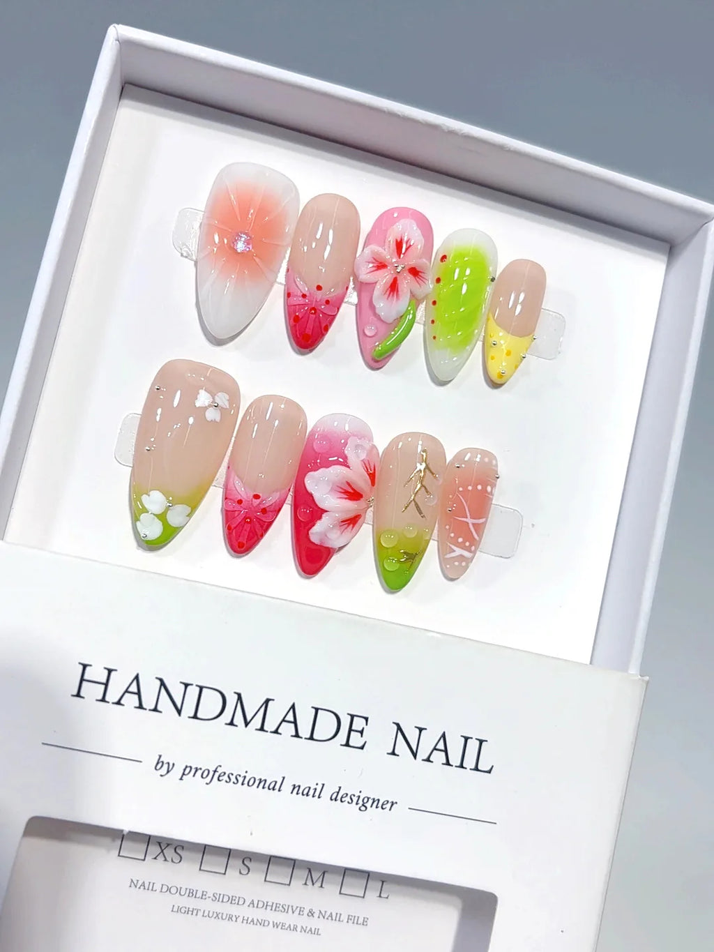 D643 - Medium Pink Green Almond Kawaii 3D Flowers - view 4