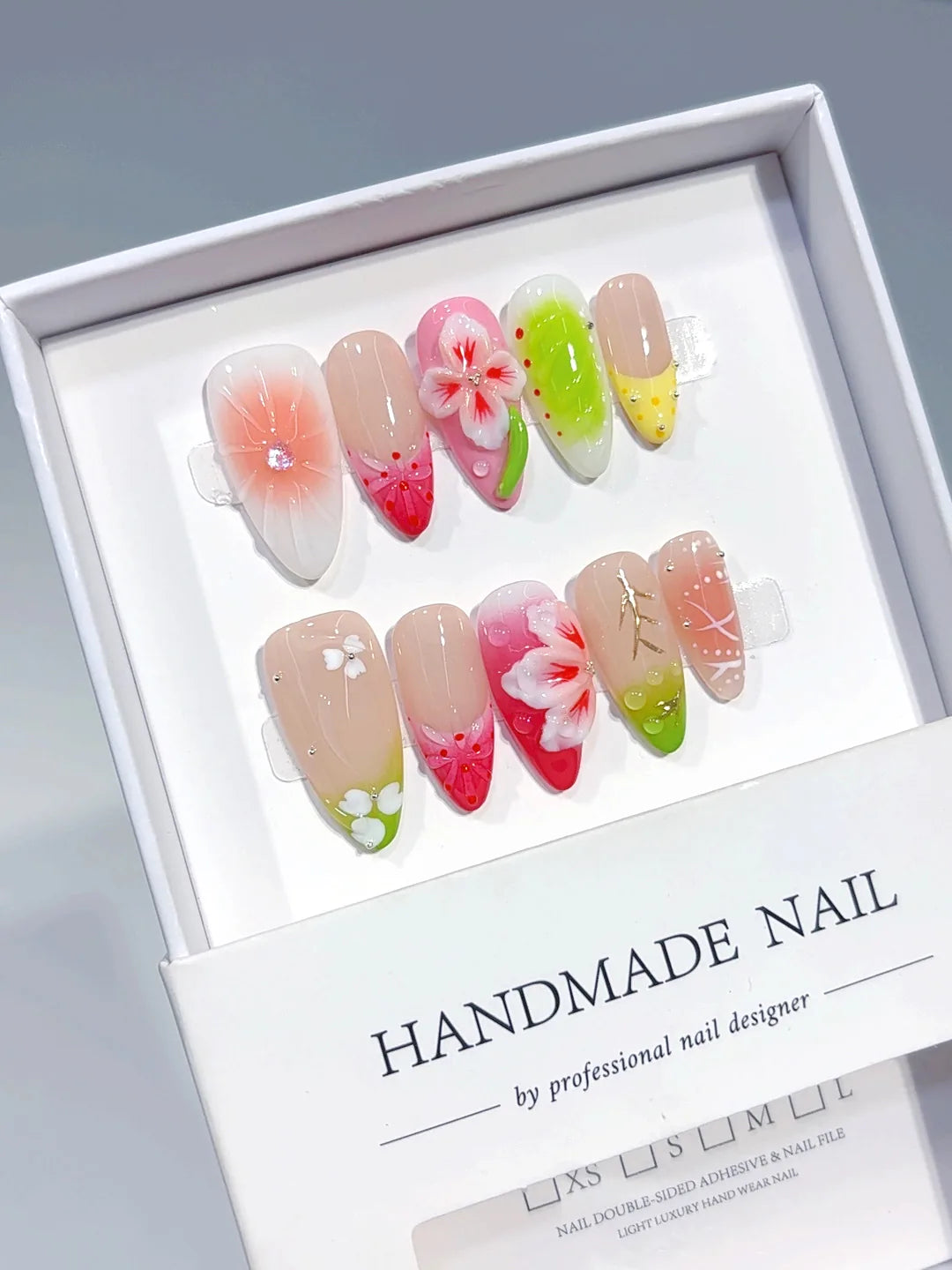 D643 - Medium Pink Green Almond Kawaii 3D Flowers - view 6
