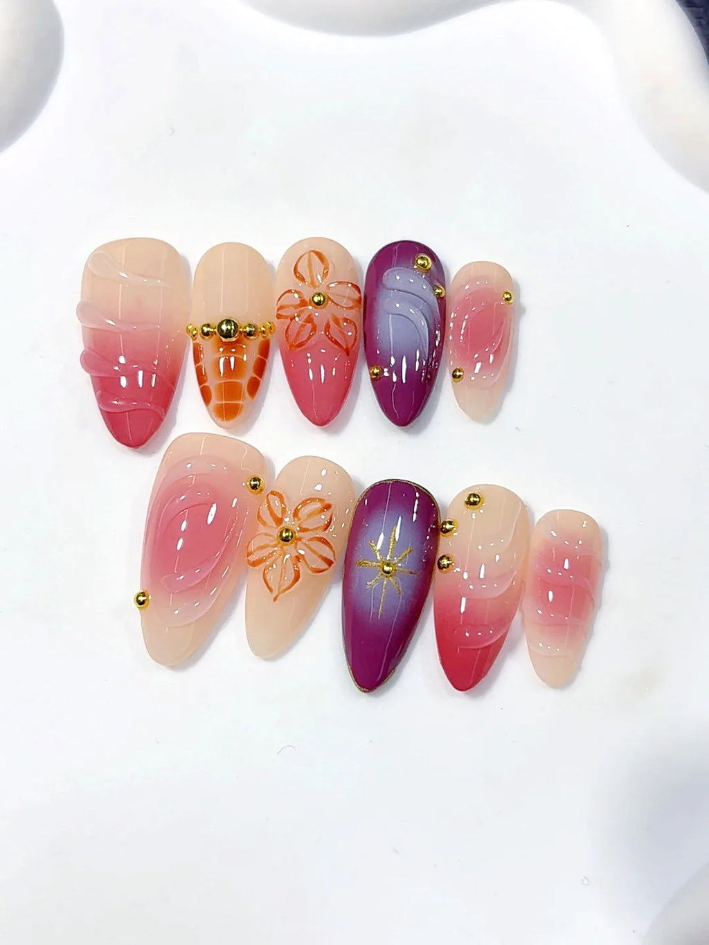 D644 - Medium Burgundy Almond Aura Marble 3D Flowers - view 6