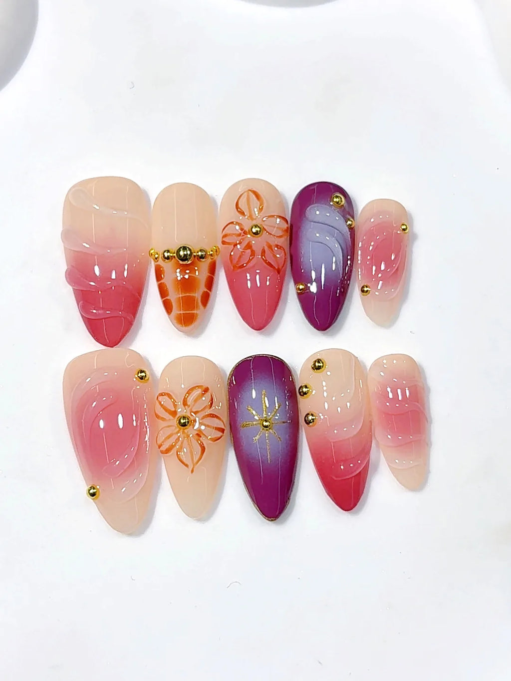 D644 - Medium Burgundy Almond Aura Marble 3D Flowers - view 7