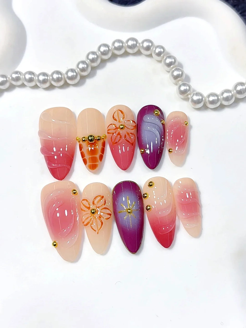 D644 - Medium Burgundy Almond Aura Marble 3D Flowers - view 1