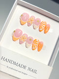 D645 - Short Peach Orange Almond French Tip 3D Flowers - view 6