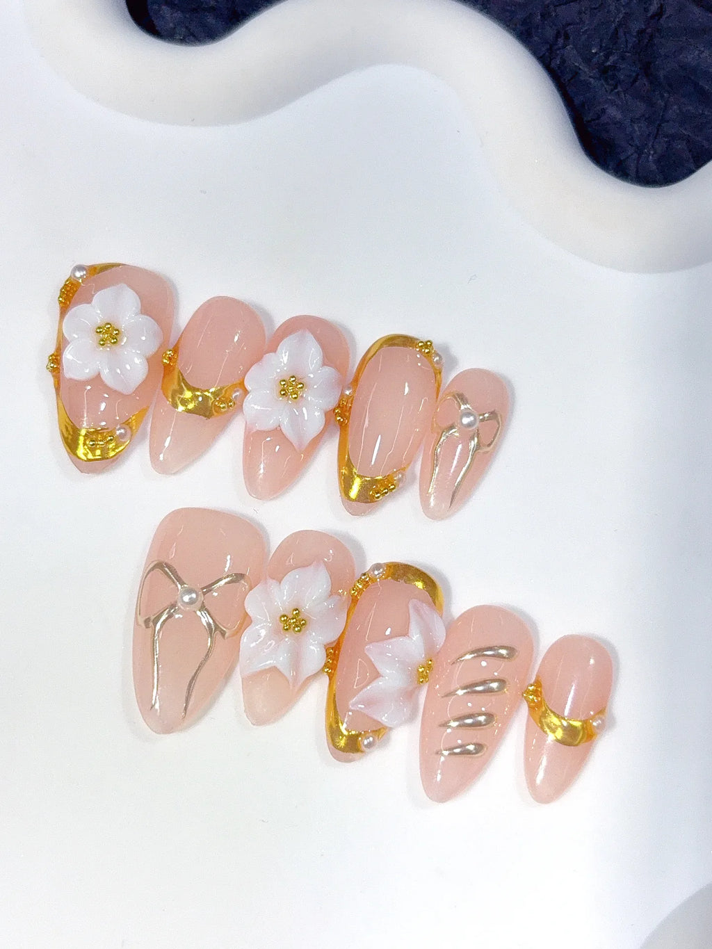 D646 - Medium Champagne Nude Almond Chrome Daisy Pearls - view 4