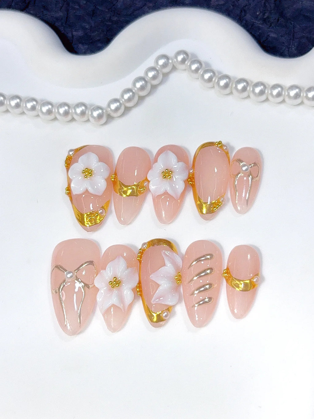 D646 - Medium Champagne Nude Almond Chrome Daisy Pearls - view 2