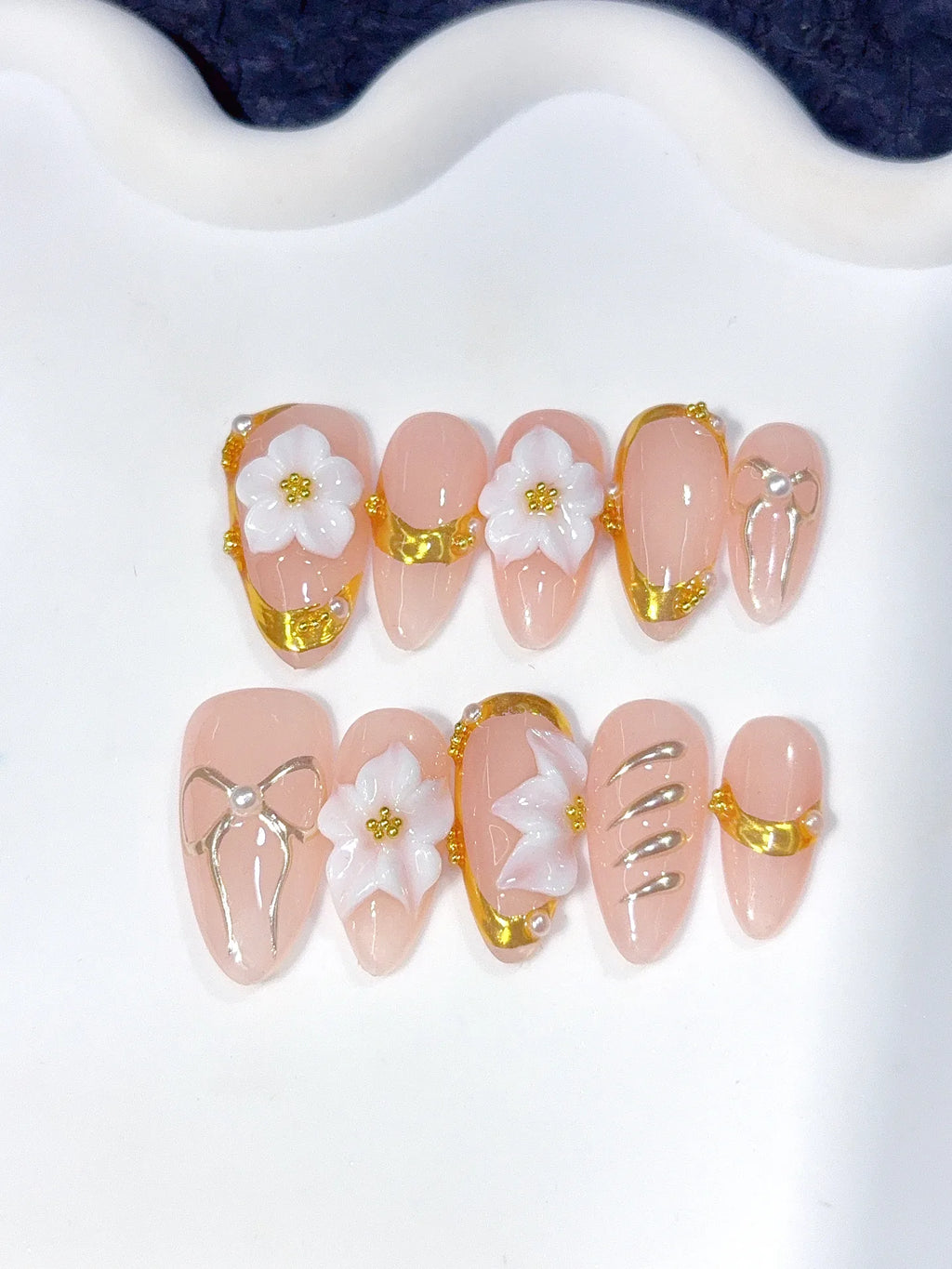 D646 - Medium Champagne Nude Almond Chrome Daisy Pearls - view 7