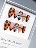 D647 - Medium Brown Black Almond Leopard Print French 3D Charms - view 2