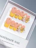 D650 - Medium Long Nude Yellow Square French Tip 3D Flowers - view 1