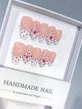 D652 - Medium Nude Pink Almond French Tip Polka Dot Bows - view 4