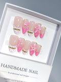 D657 - Medium Nude Pink Almond French Tip Polka Dot Bows - view 4