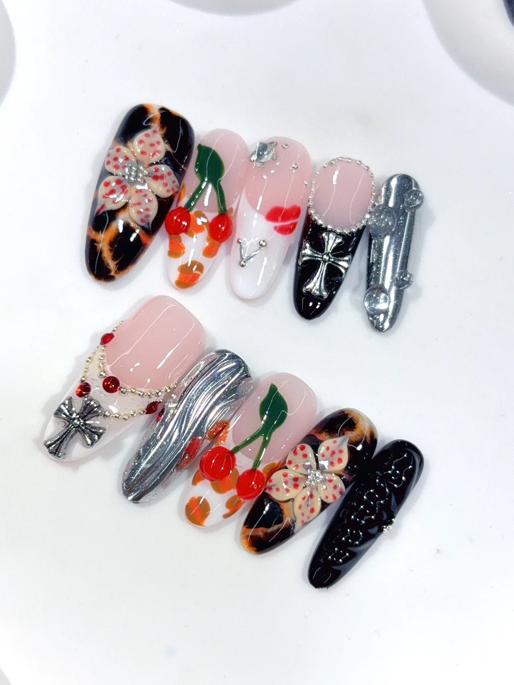 D659 - Medium Pink Black Oval Multicolor French Cherry Charms - view 2
