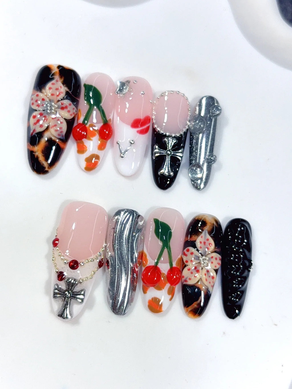 D659 - Medium Pink Black Oval Multicolor French Cherry Charms - view 6