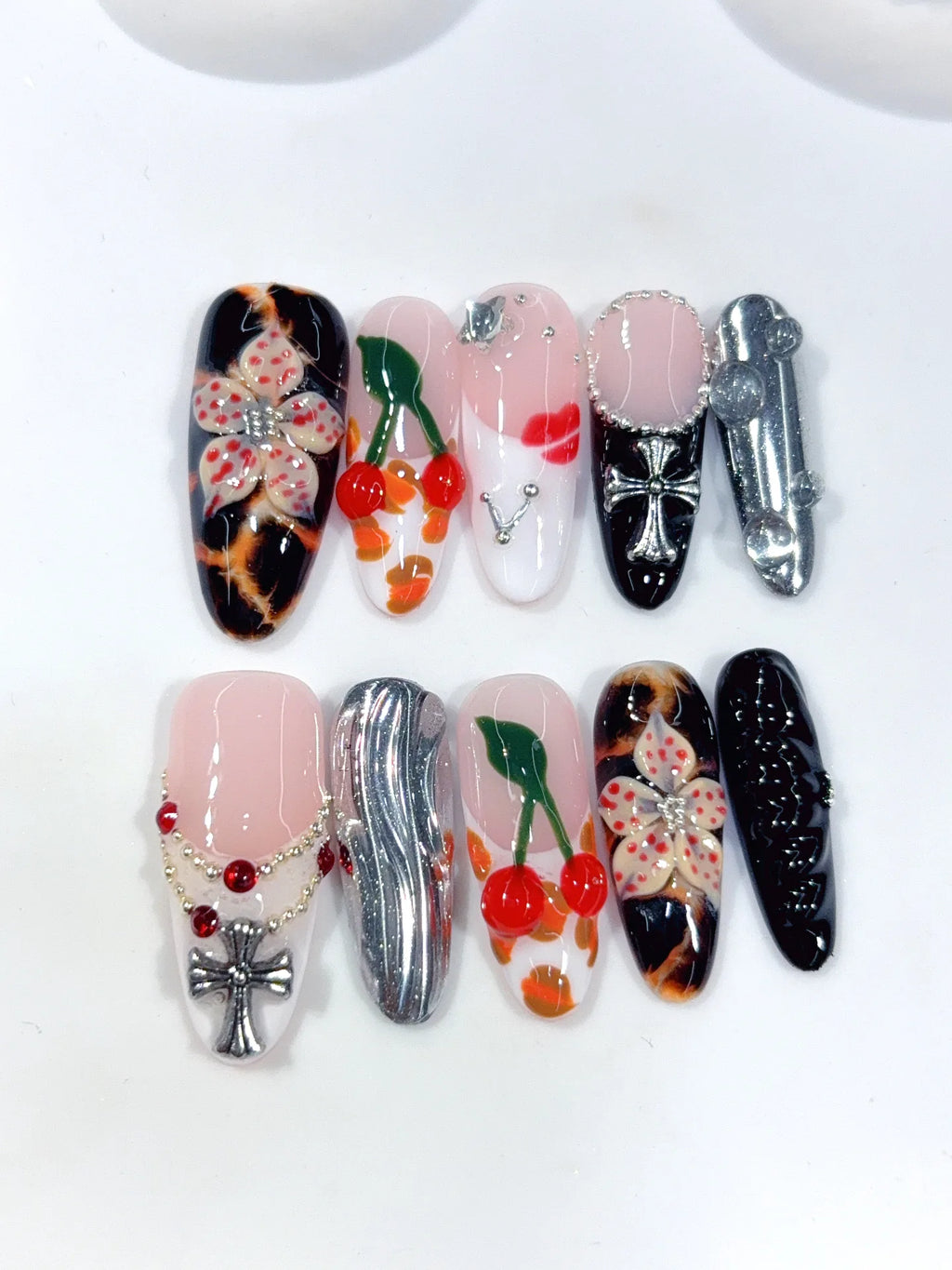 D659 - Medium Pink Black Oval Multicolor French Cherry Charms - view 7