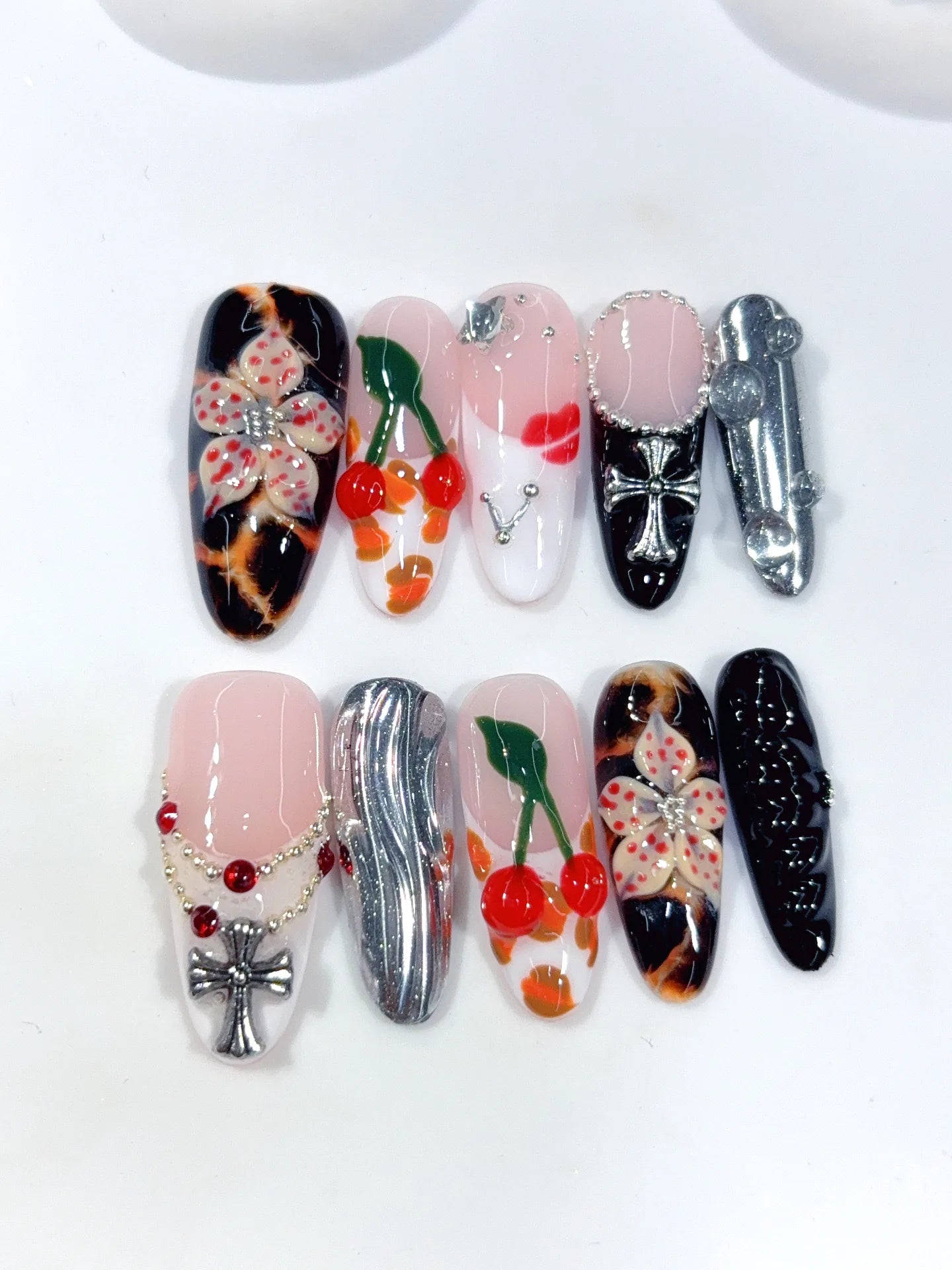 D659 - Medium Pink Black Oval Multicolor French Cherry Charms - view 7