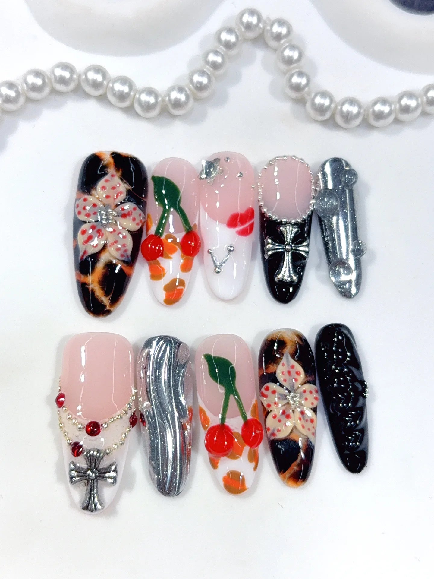 D659 - Medium Pink Black Oval Multicolor French Cherry Charms - view 3