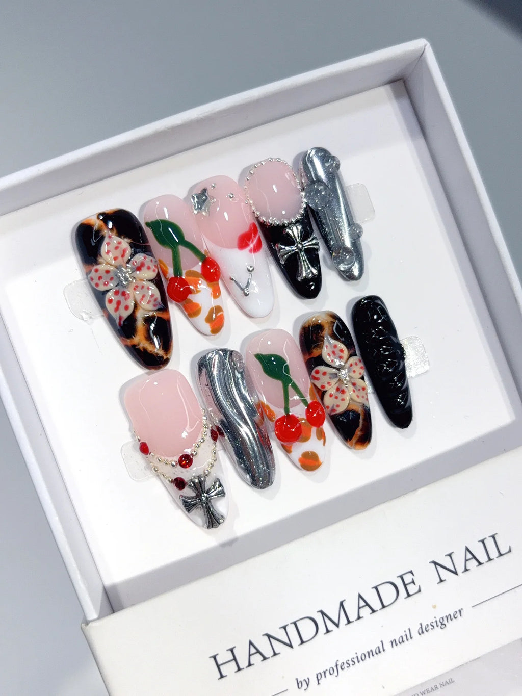 D659 - Medium Pink Black Oval Multicolor French Cherry Charms - view 1