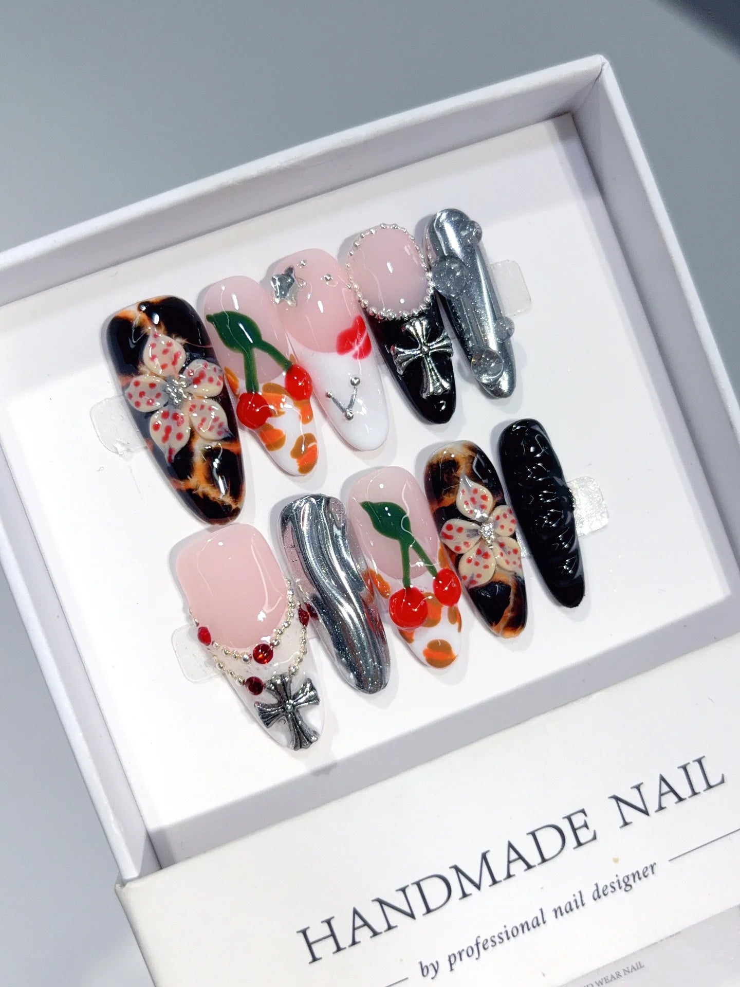 D659 - Medium Pink Black Oval Multicolor French Cherry Charms - view 1