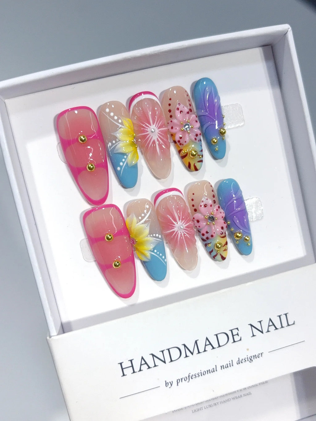 D661 - Medium Pink Blue Oval Aura Ombre 3D Flowers - view 8