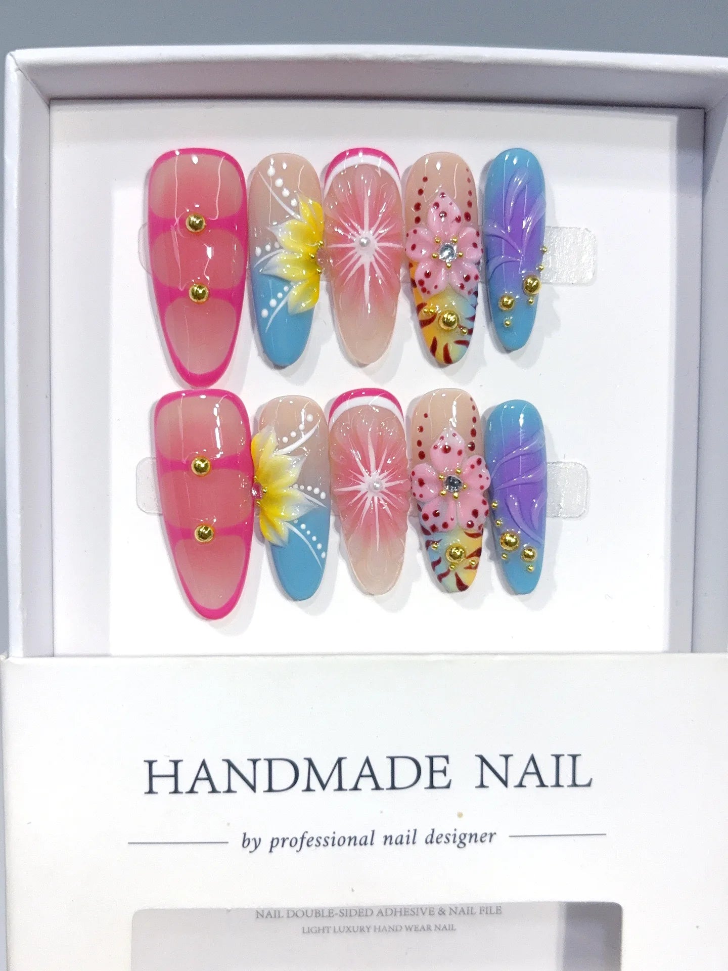D661 - Medium Pink Blue Oval Aura Ombre 3D Flowers - view 3