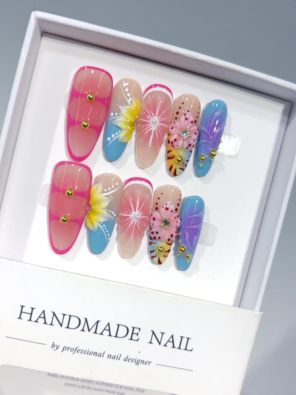 D661 - Medium Pink Blue Oval Aura Ombre 3D Flowers - view 1