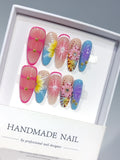 D661 - Medium Pink Blue Oval Aura Ombre 3D Flowers - view 1