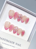 D662 - Short Nude Pink Almond French Tip Polka Dot Bows - view 4