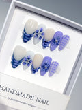 D663 - Medium Nude Blue Almond Gingham French 3D Flowers - view 1