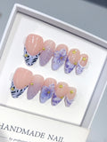 D664 - Medium Nude Lavender Almond French Tip Polka Dot Flowers - view 5