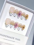 D666 - Medium Nude White Almond French Tip Polka Dot Bows - view 2