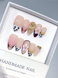D667 - Medium Nude Pink Almond Patchwork French 3D Flowers - view 3