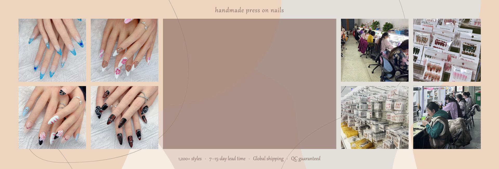 Handmade press on nails factory worker painting gel nails