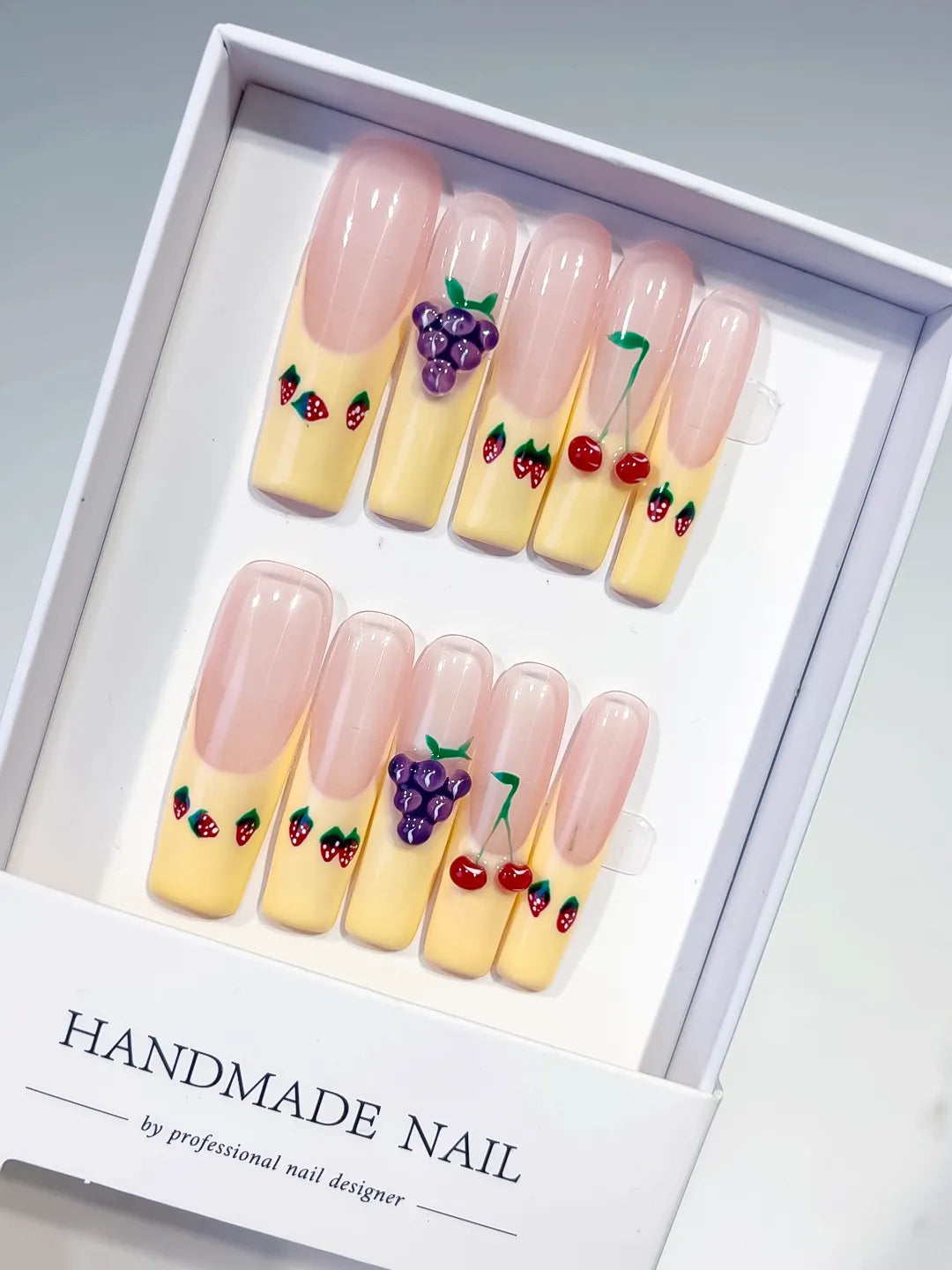 Nude Yellow Red Purple Green Floral Grape Cherry Strawberry 3D press on nails