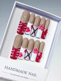 Nude Red White Pink Black Abstract Flower Ribbon 3D press on nails